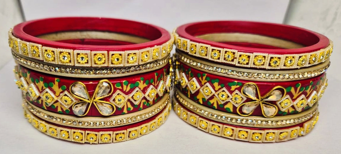 Premium Kundan and Handprinted Lac Bangles