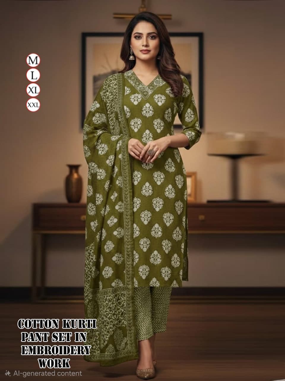 Green Daily Wear Readymade Cotton Suit Set