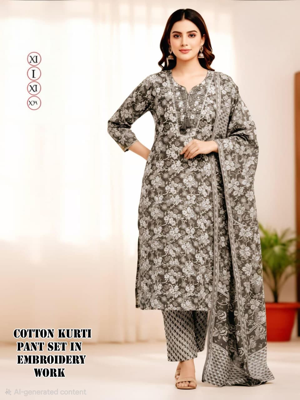 Grey Daily Wear Readymade Cotton Suit Set