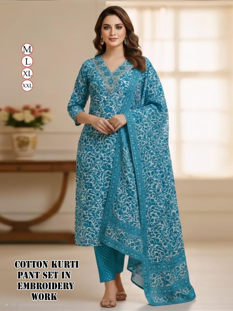 Light Blue Daily Wear Readymade Cotton Suit Set