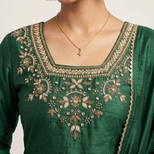 Green Emerald Noor Embroidered Silk Suit Set with Dupatta