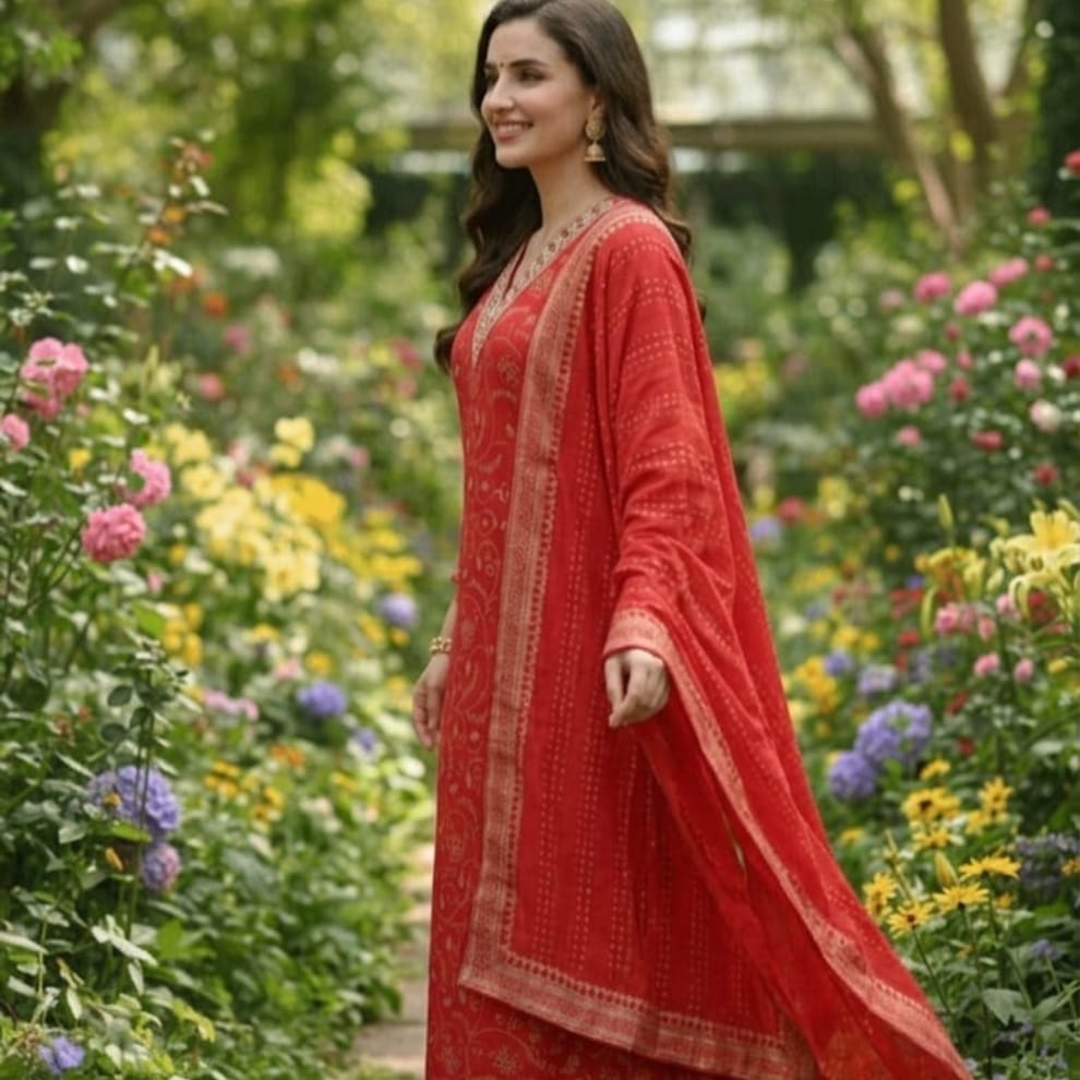 Premium Red Cotton Suit Set – Festive & Puja Wear