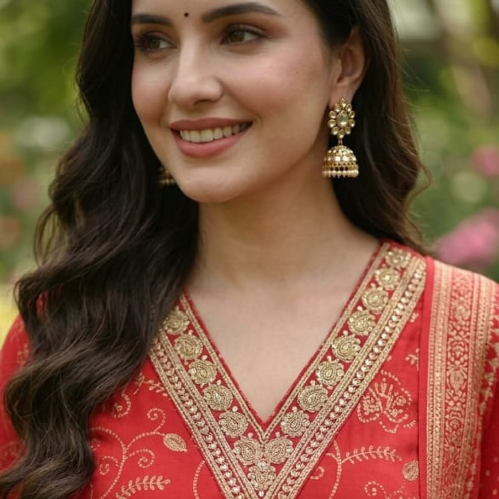 Premium Red Cotton Suit Set – Festive & Puja Wear