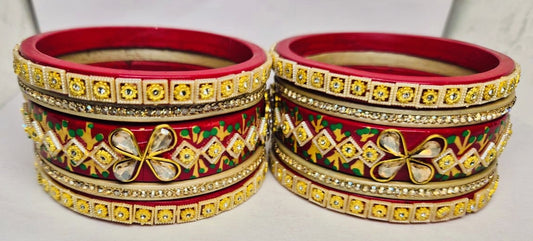 Premium Kundan and Handprinted Lac Bangles