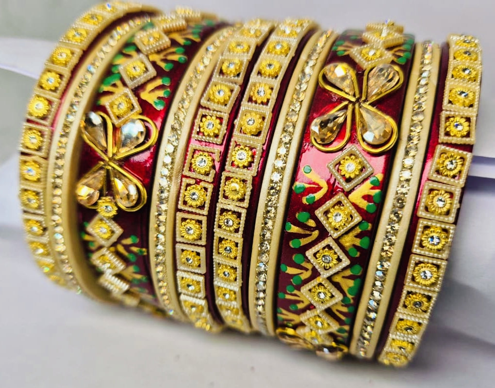 Premium Kundan and Handprinted Lac Bangles