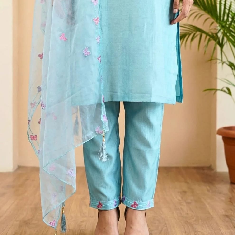 Blue Blush Bloom Cotton Suit Set
