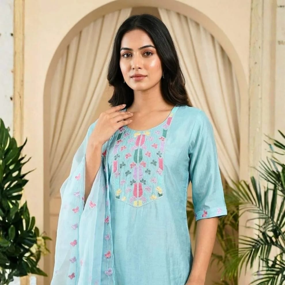 Blue Blush Bloom Cotton Suit Set