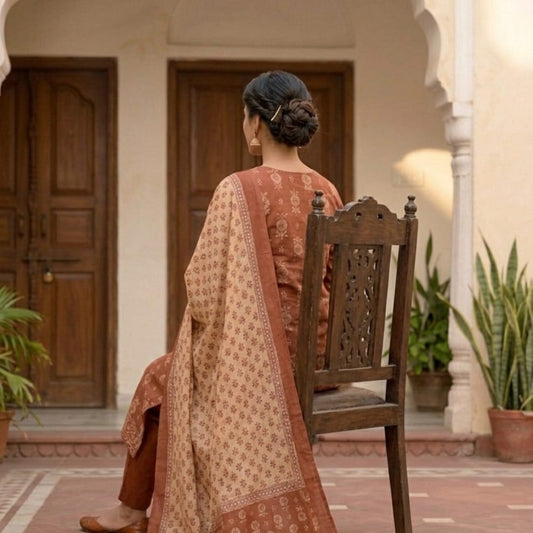 Royal Rust Handblock-Inspired Suit Set