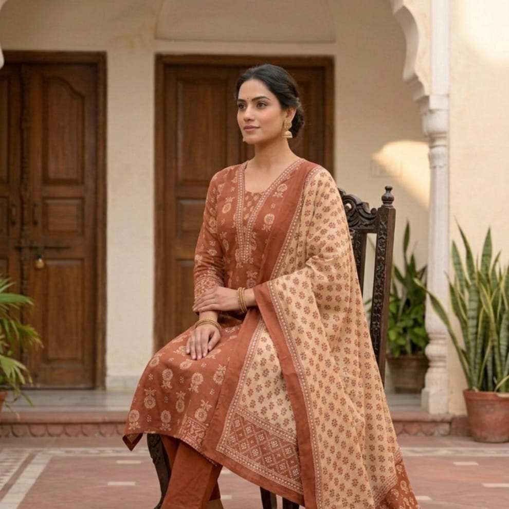 Royal Rust Handblock-Inspired Suit Set