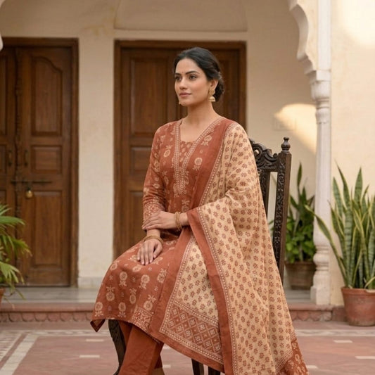 Royal Rust Handblock-Inspired Suit Set