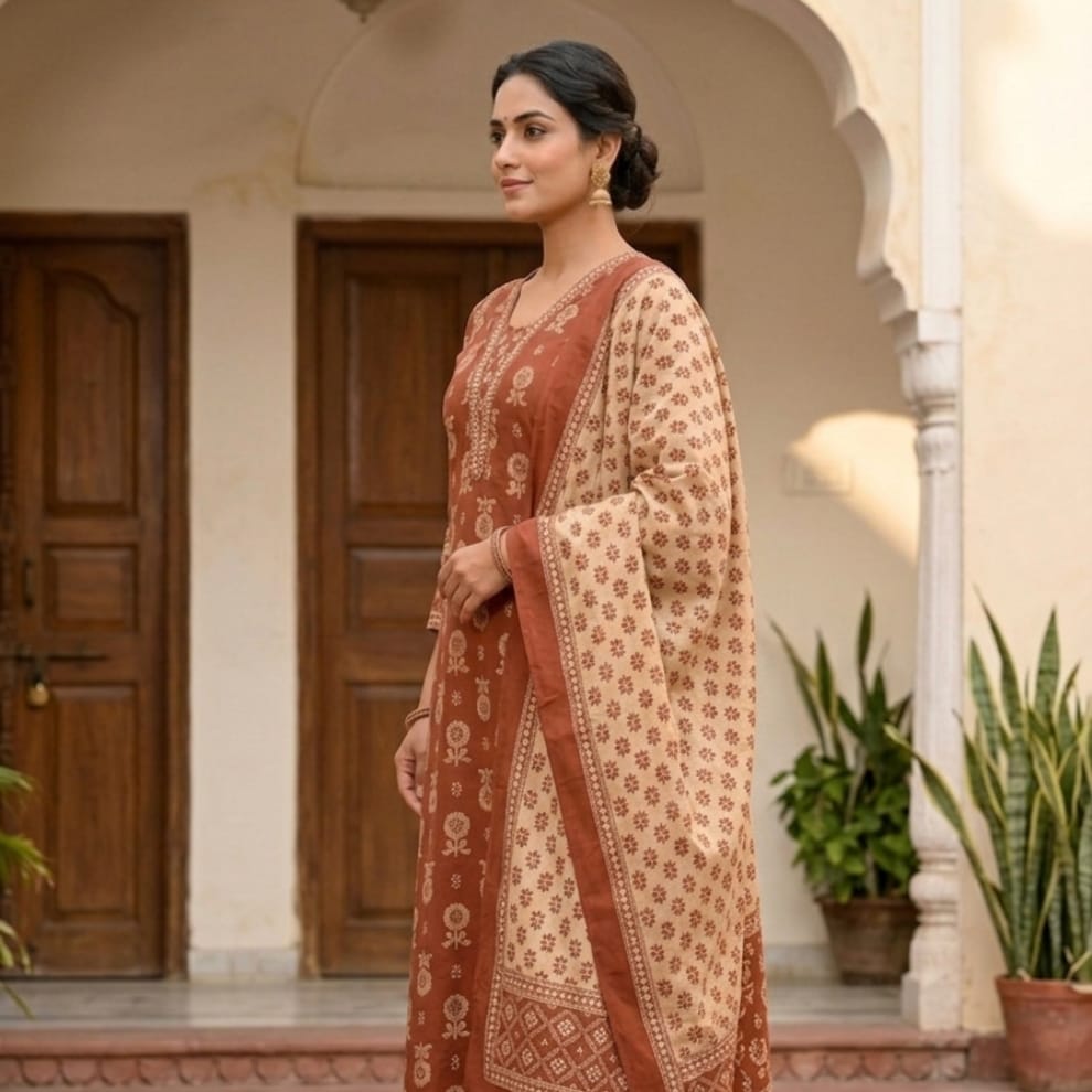 Royal Rust Handblock-Inspired Suit Set