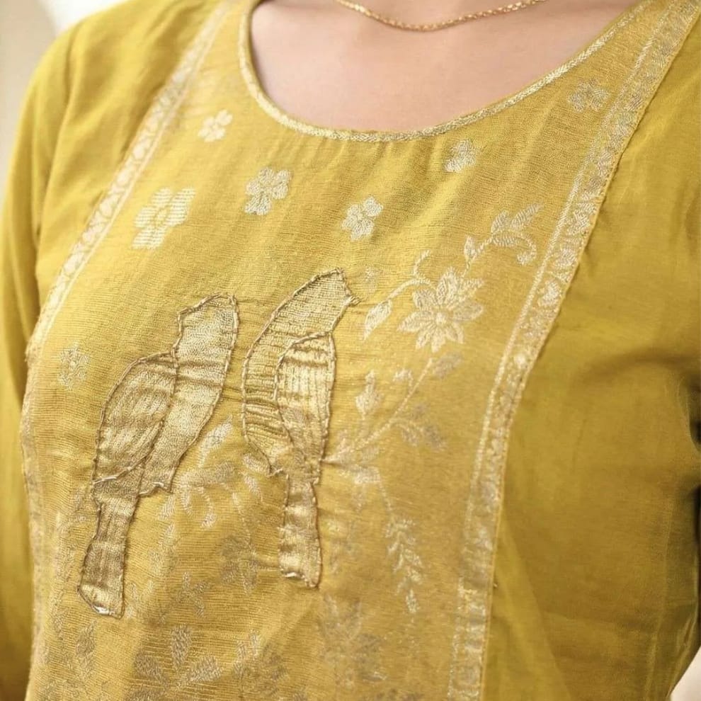 Mustard Premium Readymade Suit (Silk Fabric with Cotton Lining)