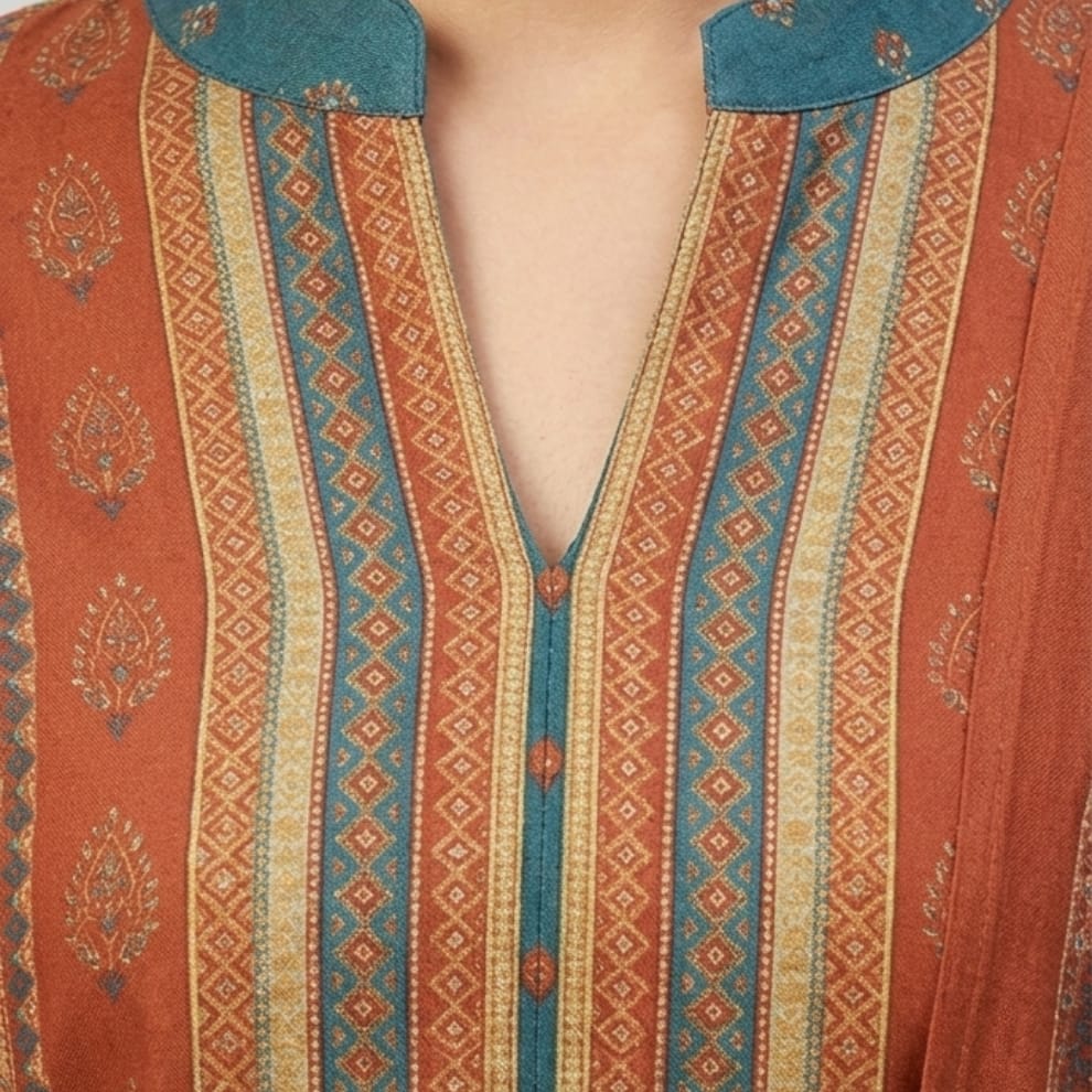Heritage Rust Cotton Suit Set with Teal Dupatta