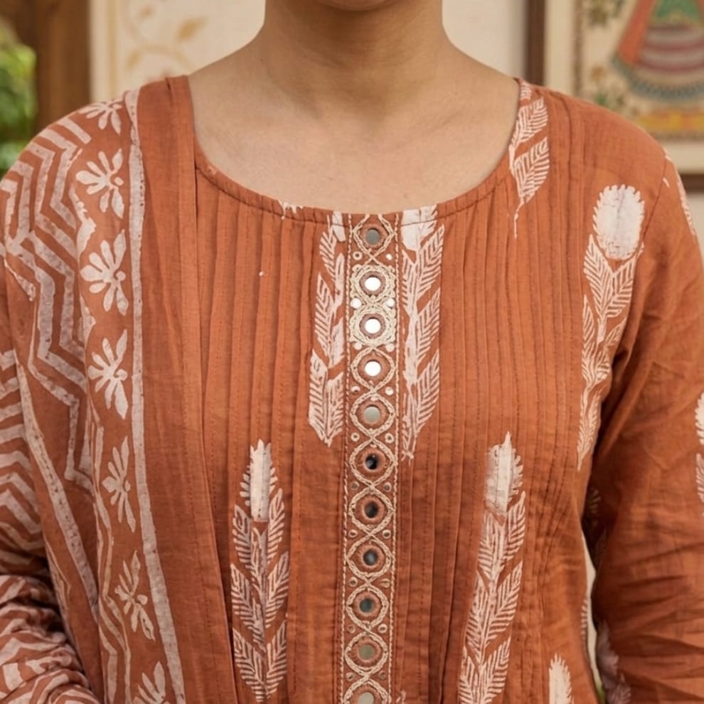 Rust Orange Gulmehreen Cotton Suit Set