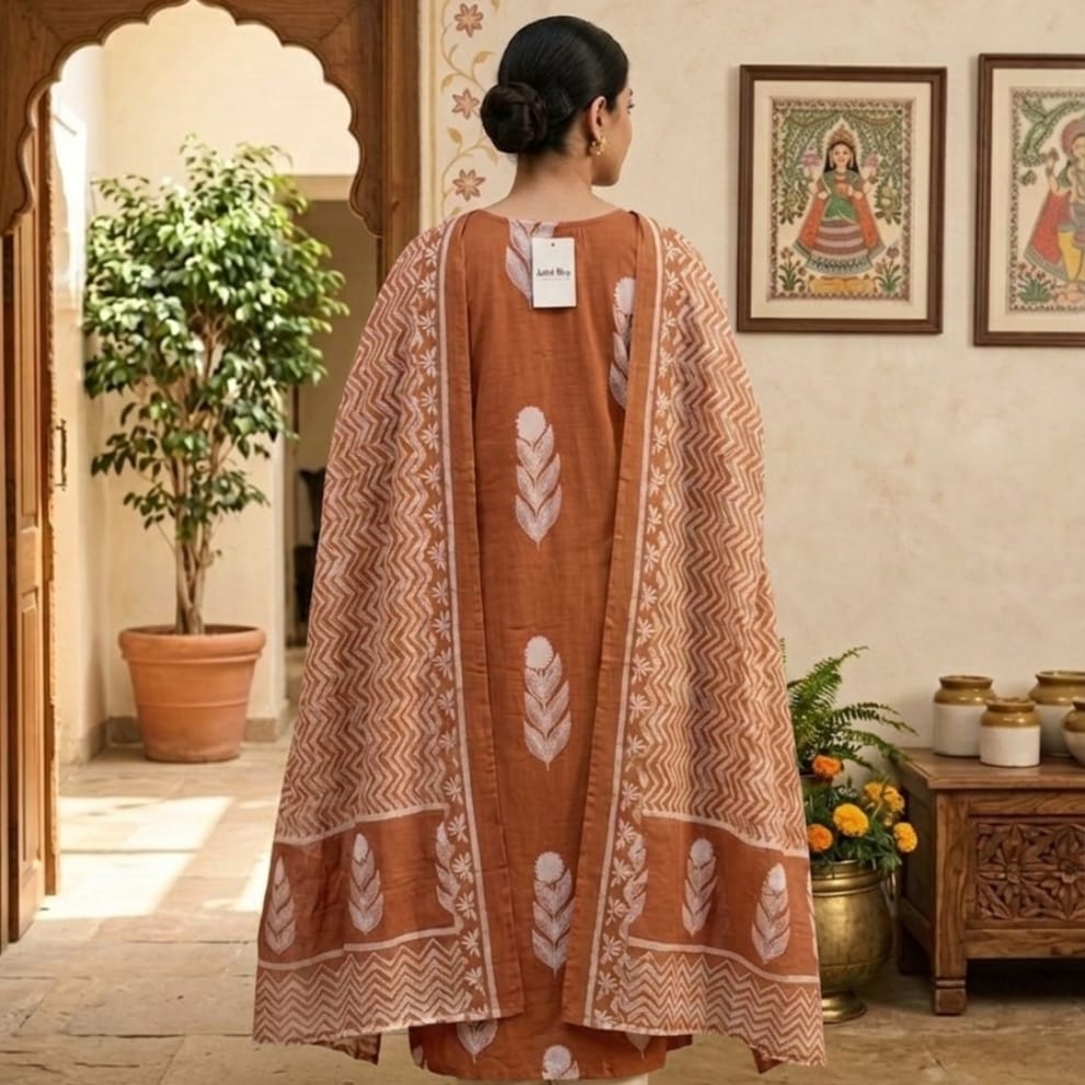 Rust Orange Gulmehreen Cotton Suit Set