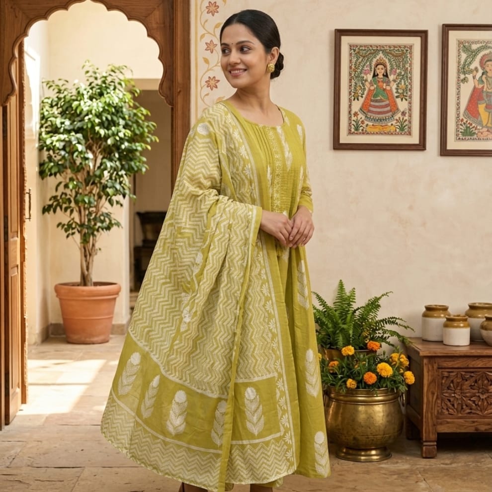 Olive Gulmehreen Cotton Suit Set