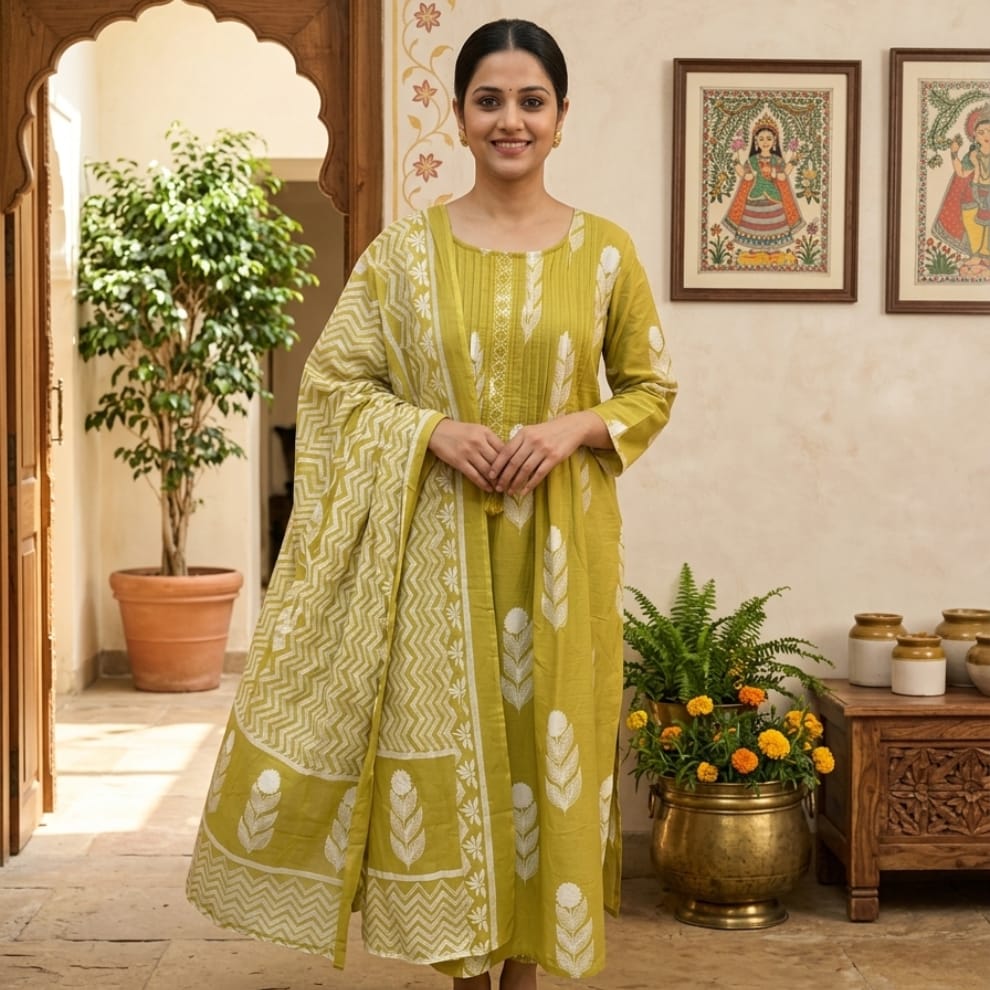 Olive Gulmehreen Cotton Suit Set