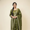 Green Premium Unstitched Suit Set Crepe Fabric