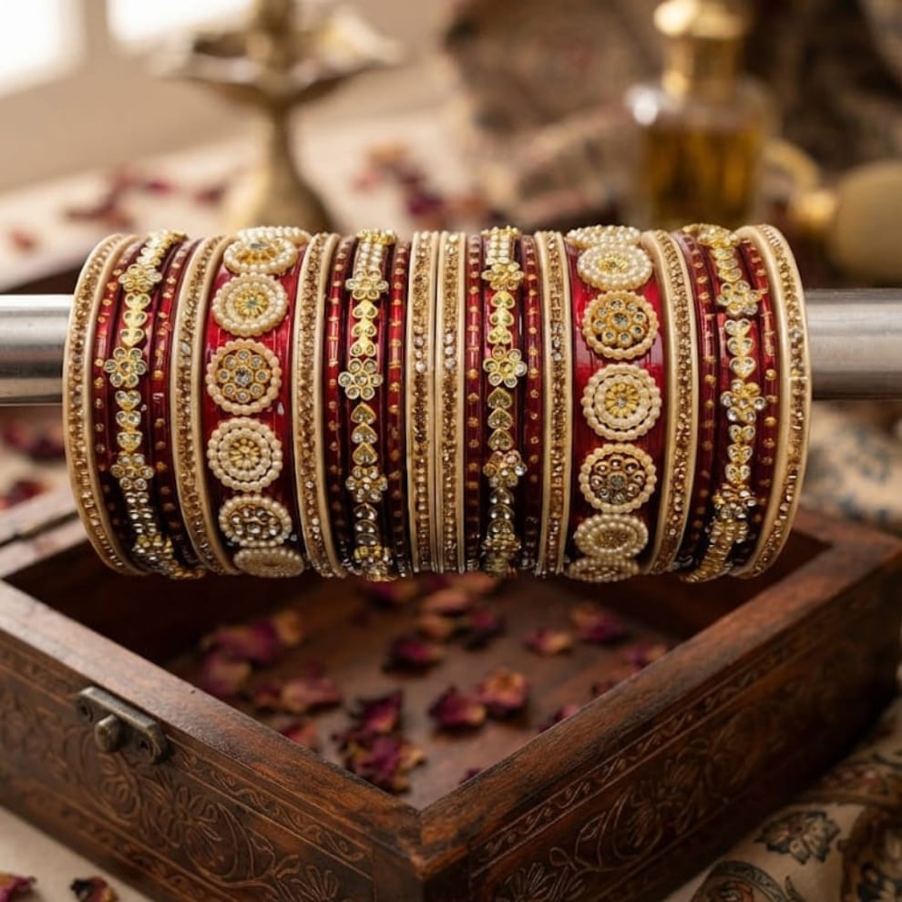 Royal MaroonHeritage Premium Lac Chuda Set