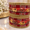 Maroon Handprinted Lac Bangles Set – Meenakari Style