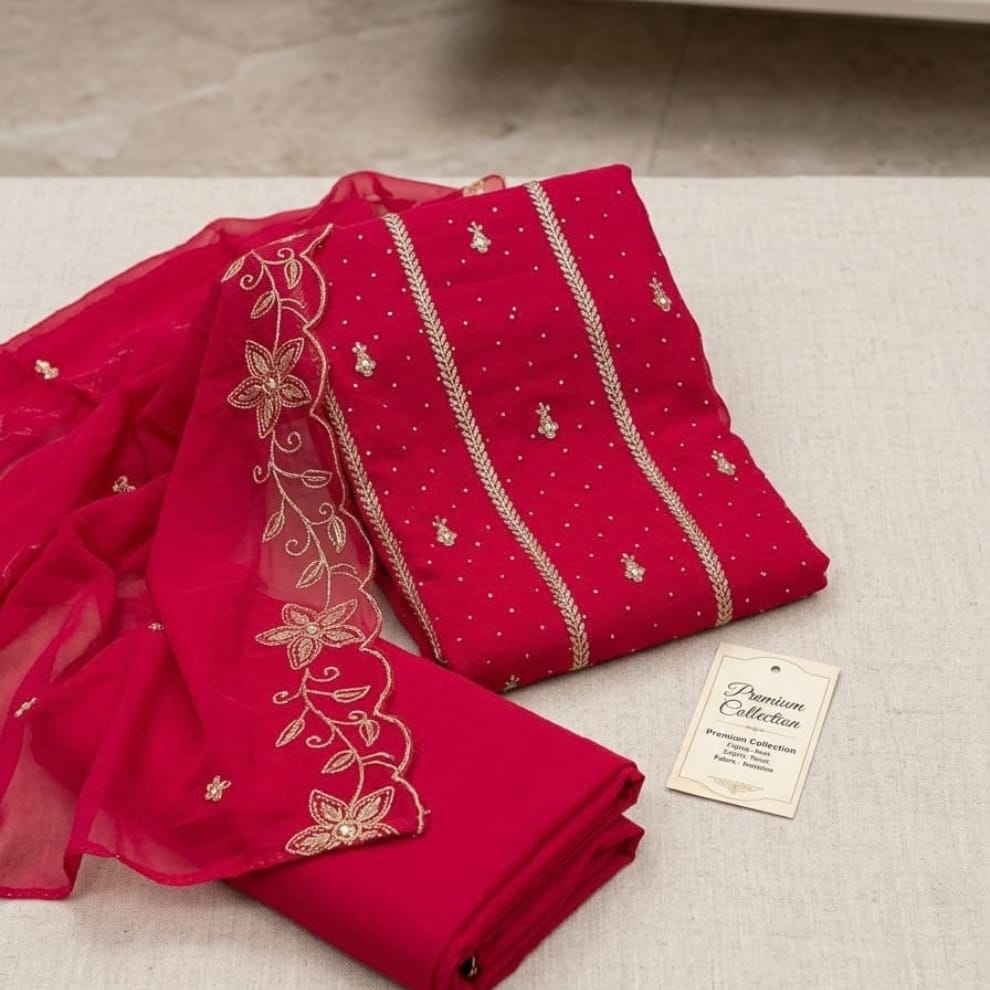Zareen Floral Georgette Unstitched Suit Set - Pink