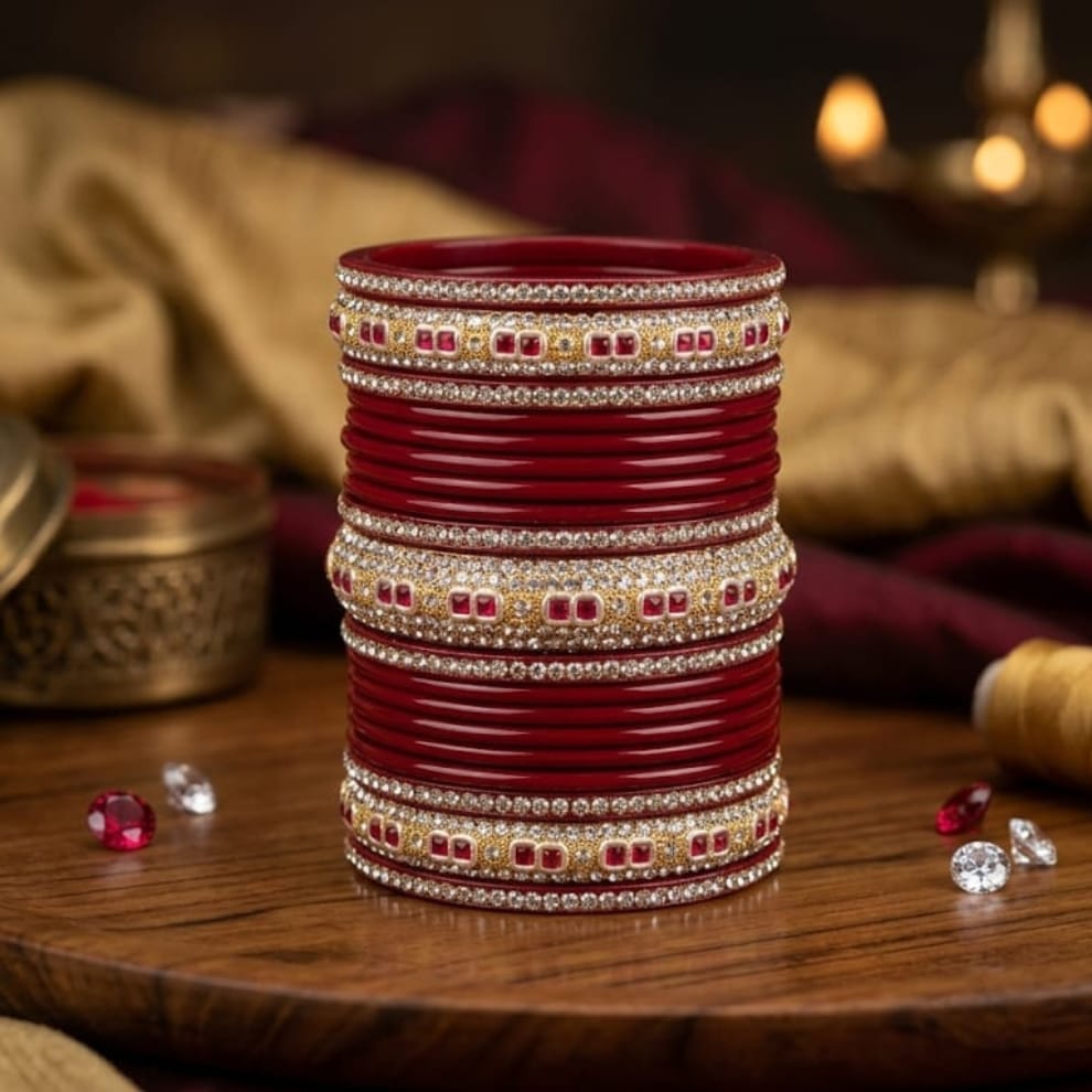 Royal Ruby Punjabi Lac Chooda Set - Red