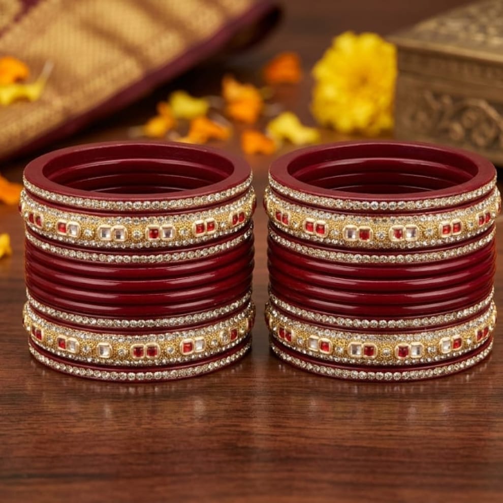 Royal Ruby Punjabi Lac Chooda Set - Red