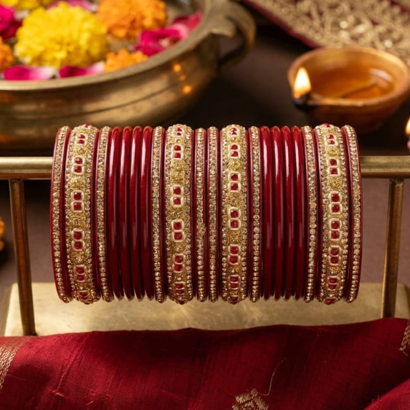 Royal Ruby Punjabi Lac Chooda Set - Red