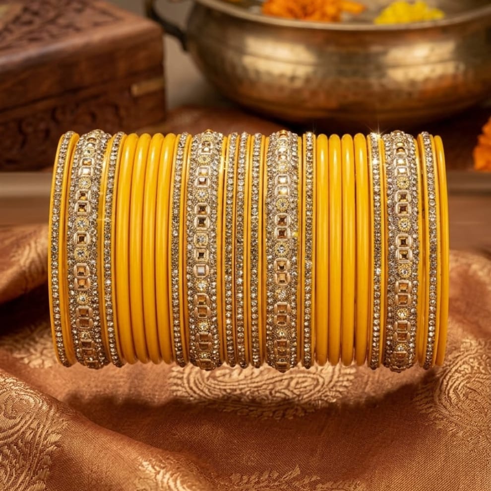 Royal Ruby Punjabi Lac Chooda Set - Yellow