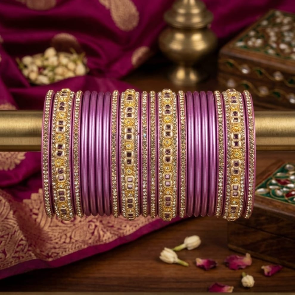 Royal Ruby Punjabi Lac Chooda Set - Lavendar