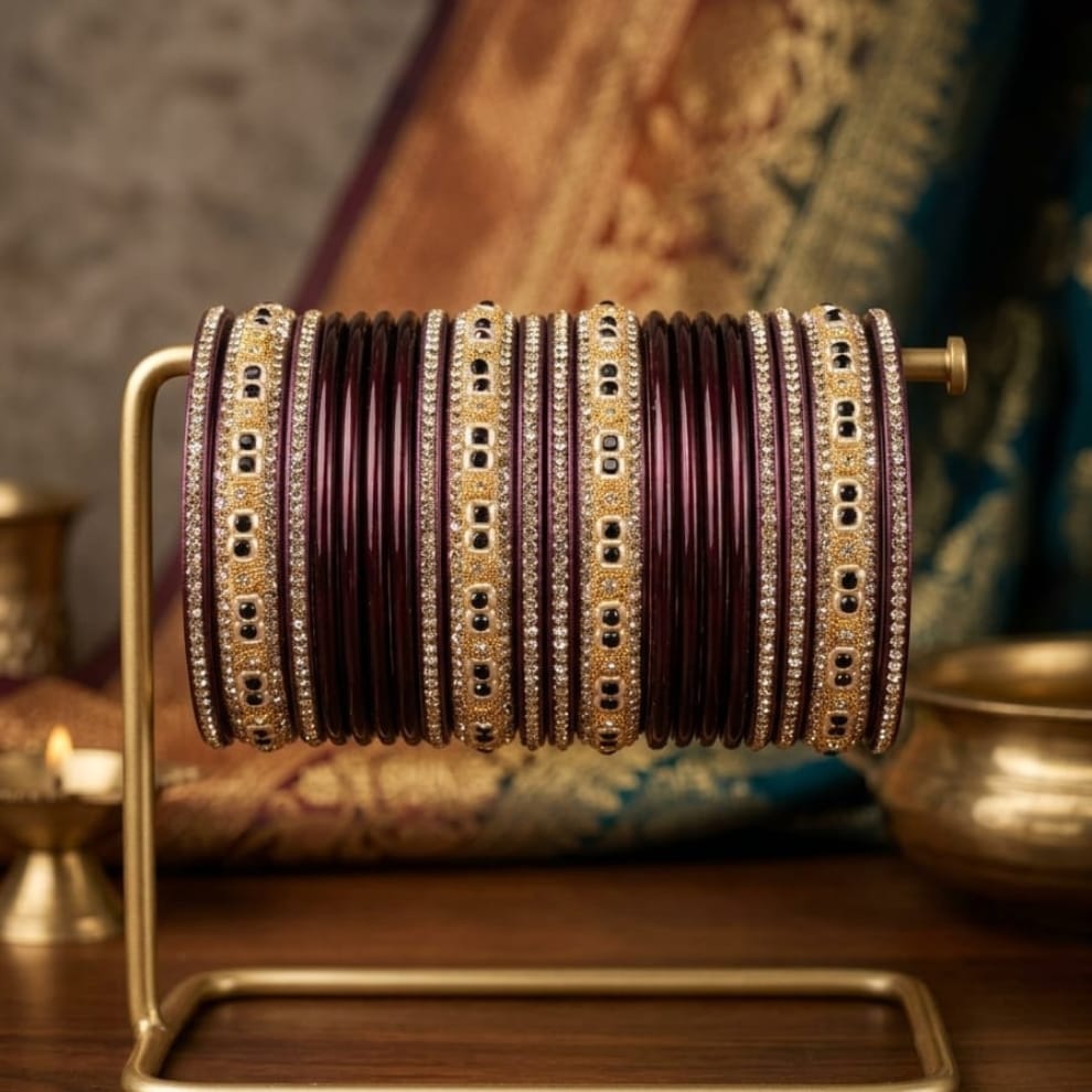 Royal Ruby Punjabi Lac Chooda Set - Wine