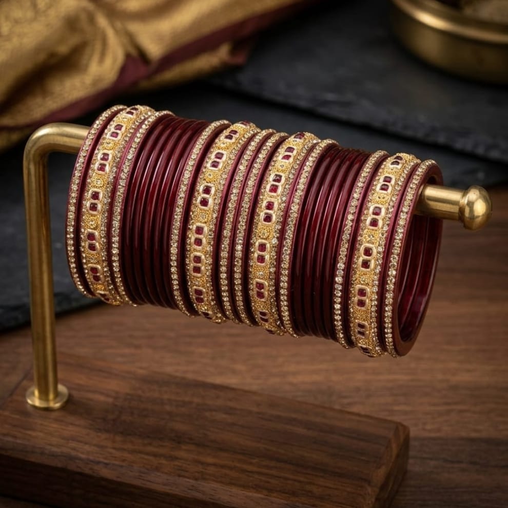 Royal Ruby Punjabi Lac Chooda Set - Maroon