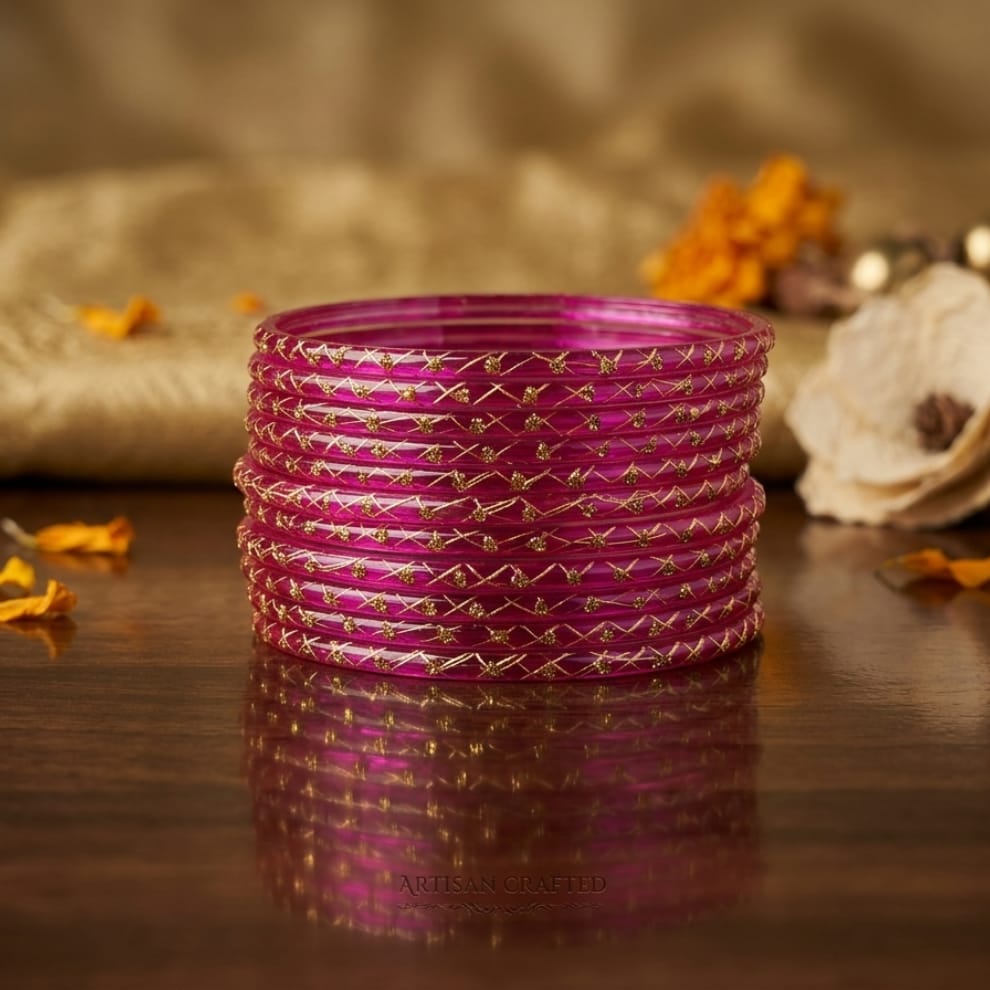 Lahariya Designer Glass Bangles - Pink