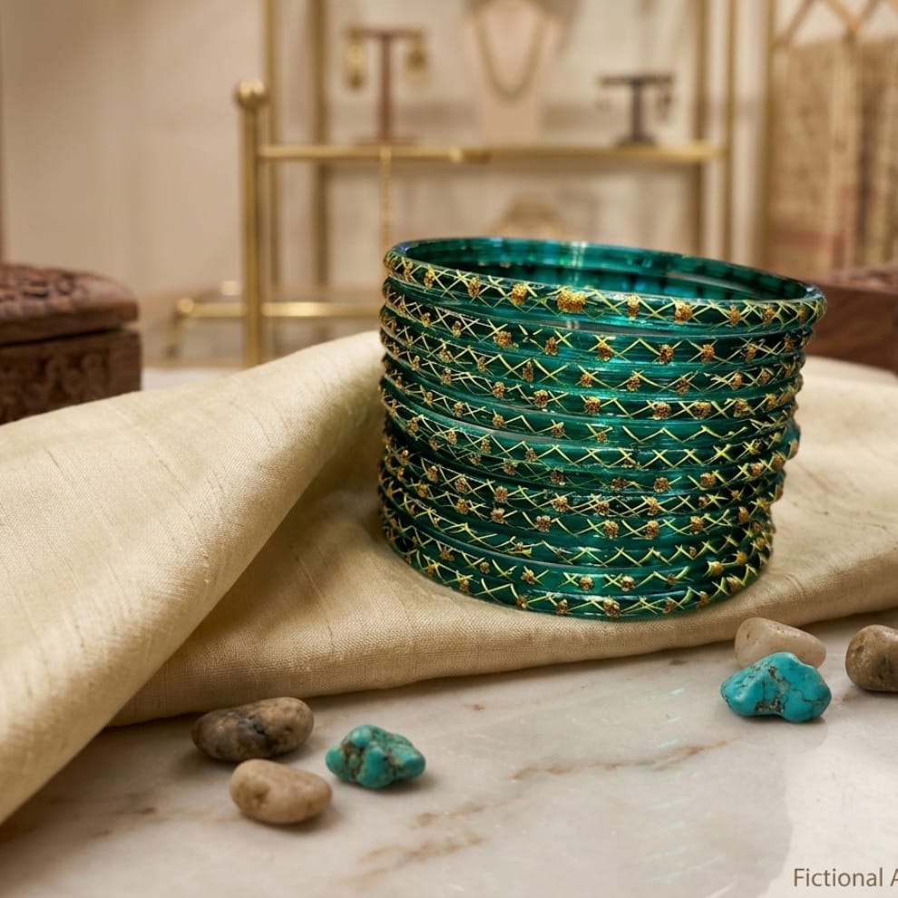 Lahariya Designer Glass Bangles - Green