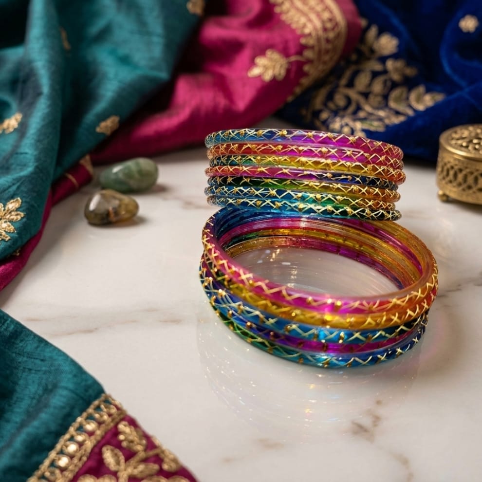 Lahariya Designer Glass Bangles - Dark Multi