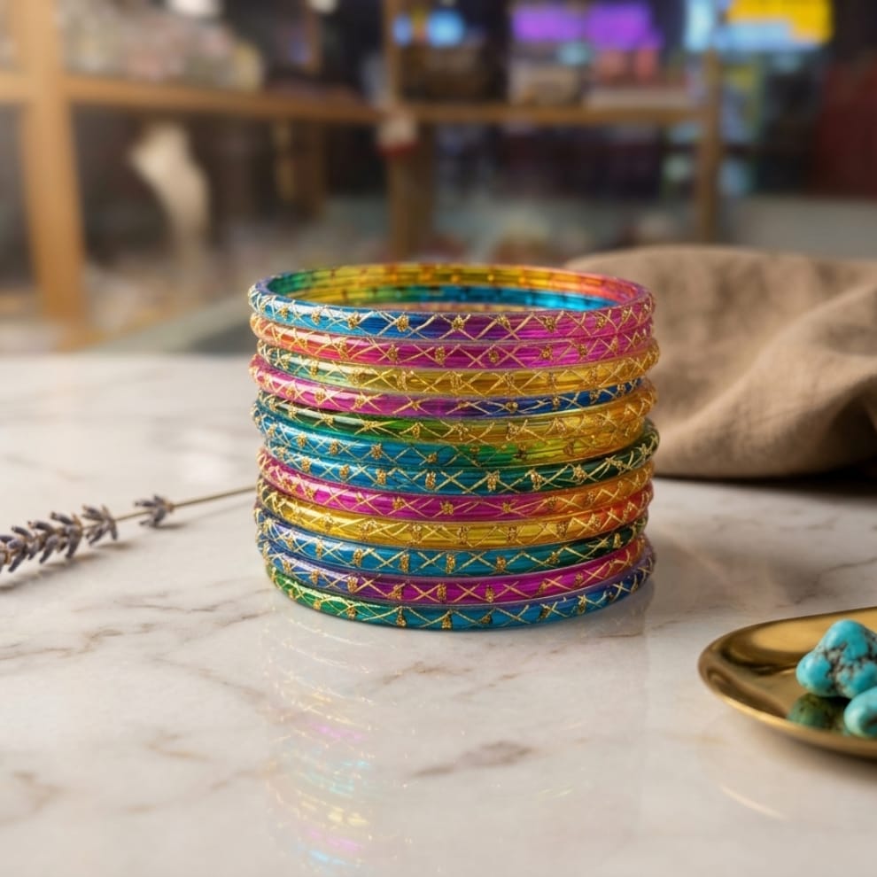 Lahariya Designer Glass Bangles - Dark Multi