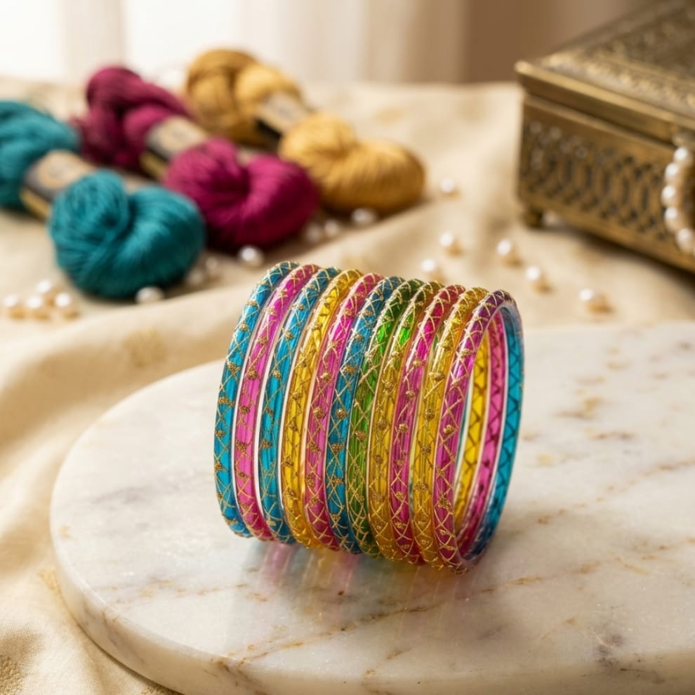 Lahariya Designer Glass Bangles - Dark Multi