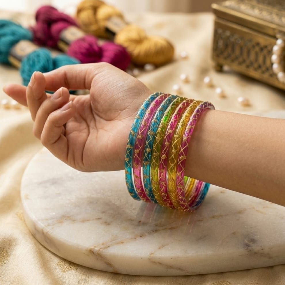 Lahariya Designer Glass Bangles - Dark Multi