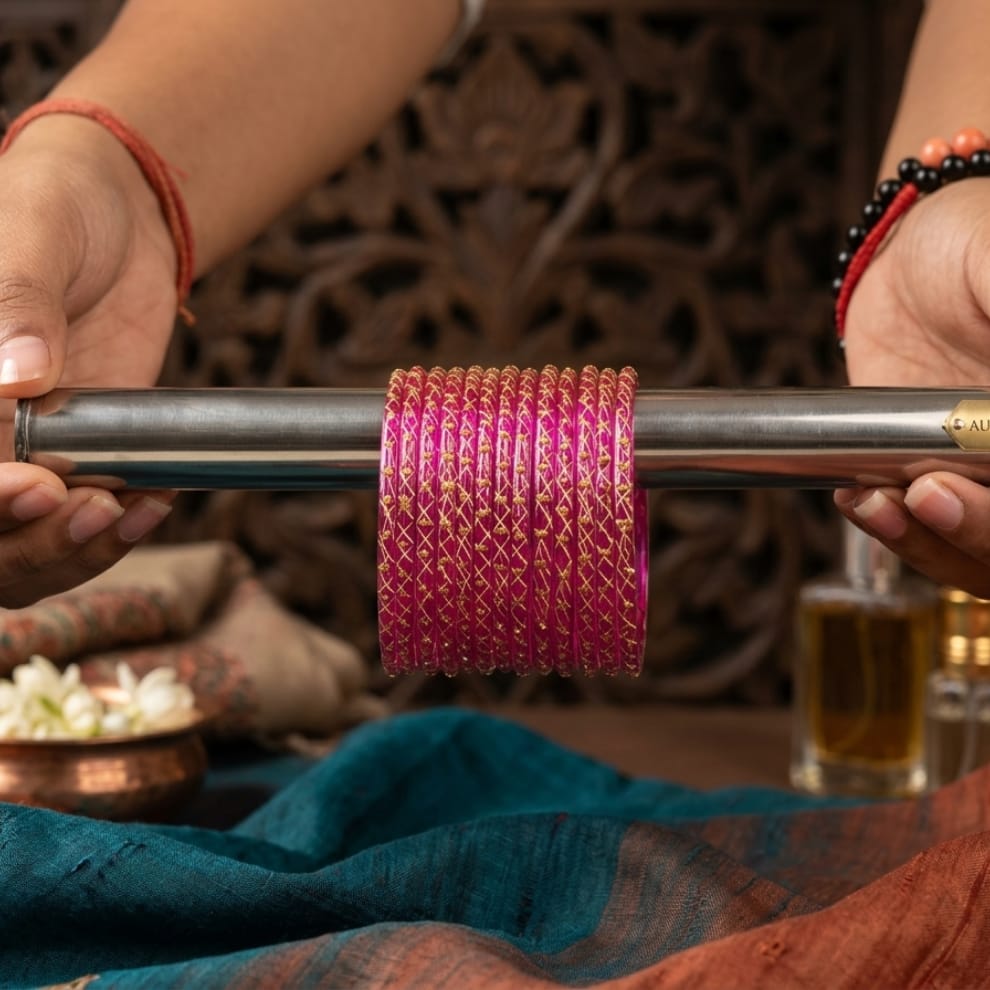 Lahariya Designer Glass Bangles - Pink