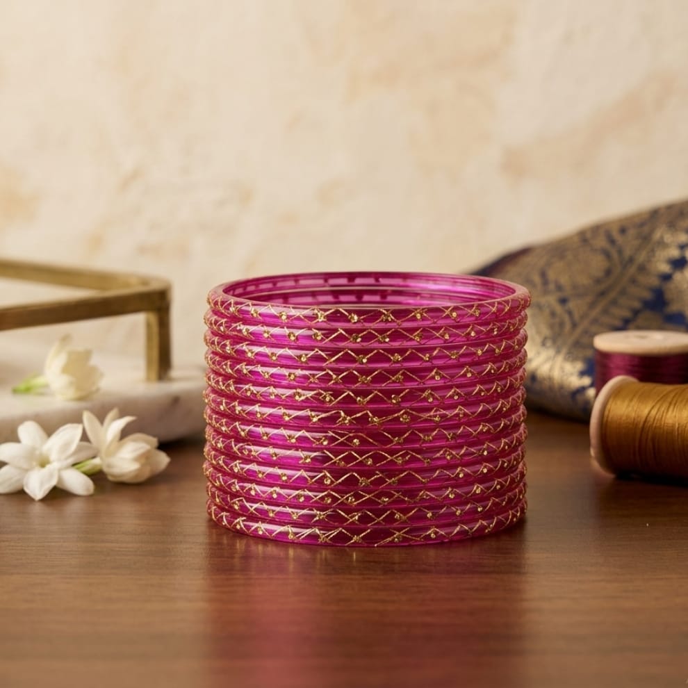 Lahariya Designer Glass Bangles - Pink