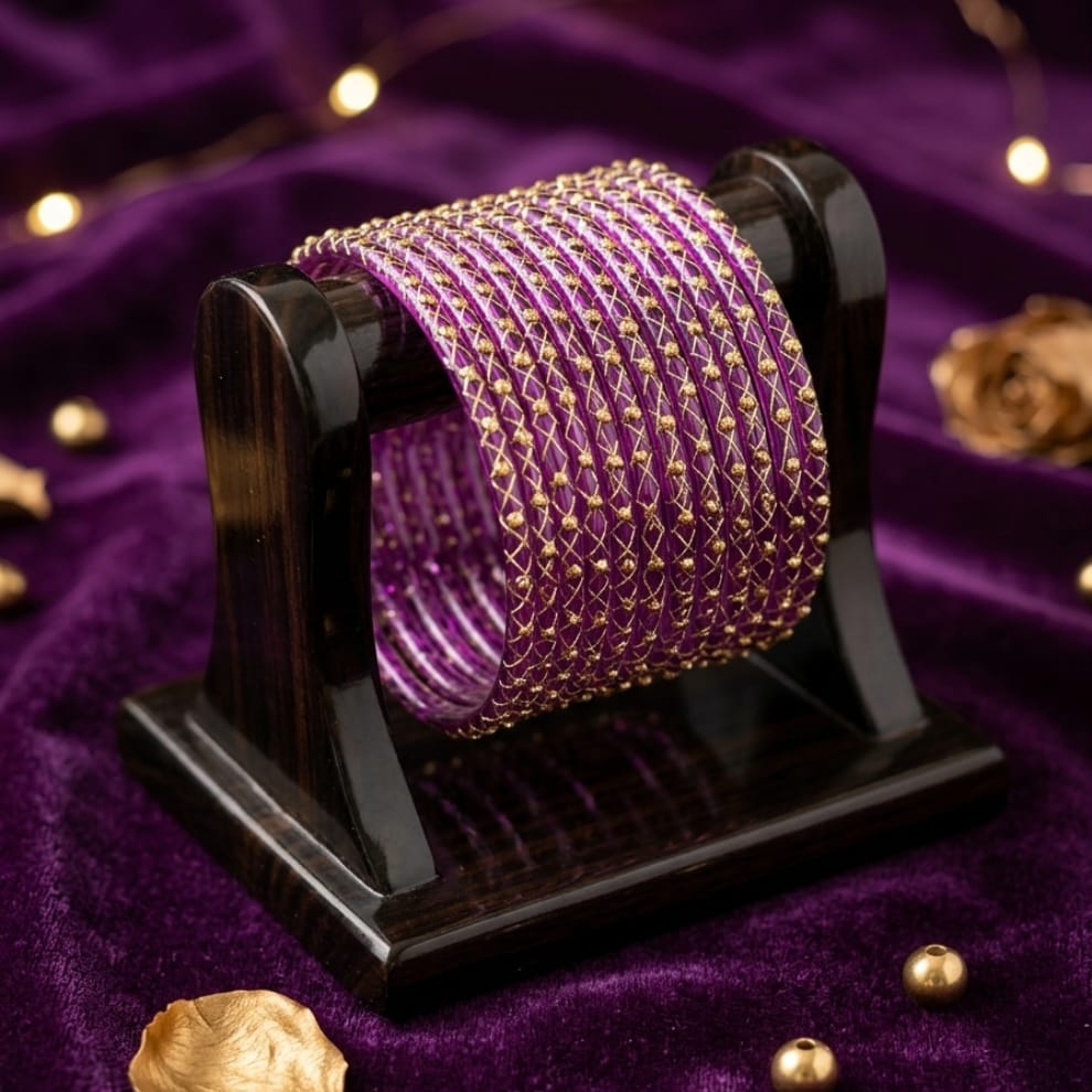 Lahariya Designer Glass Bangles - Wine