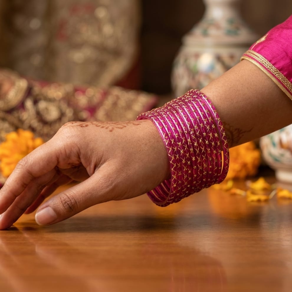 Lahariya Designer Glass Bangles - Pink