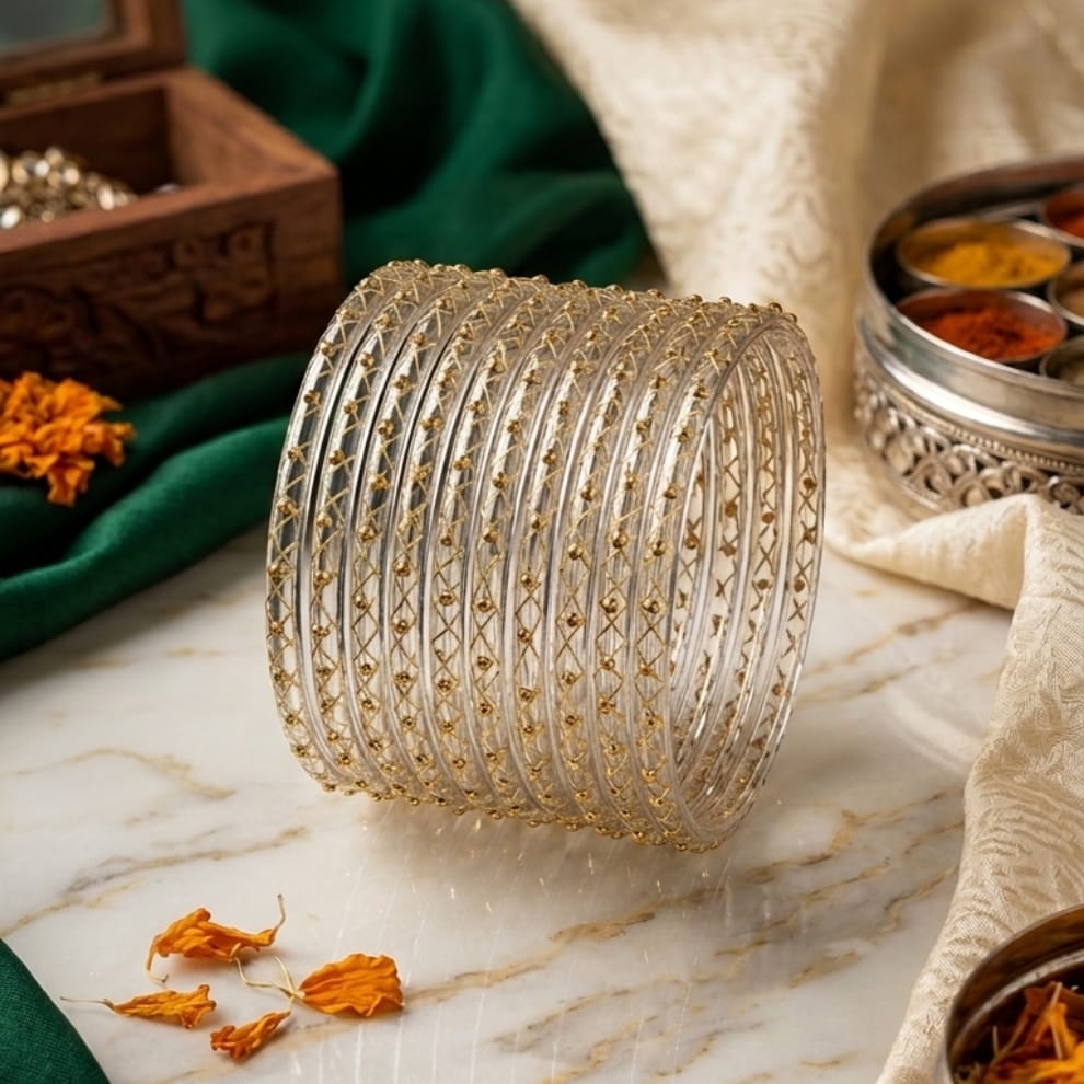 Lahariya Designer Glass Bangles - Grey