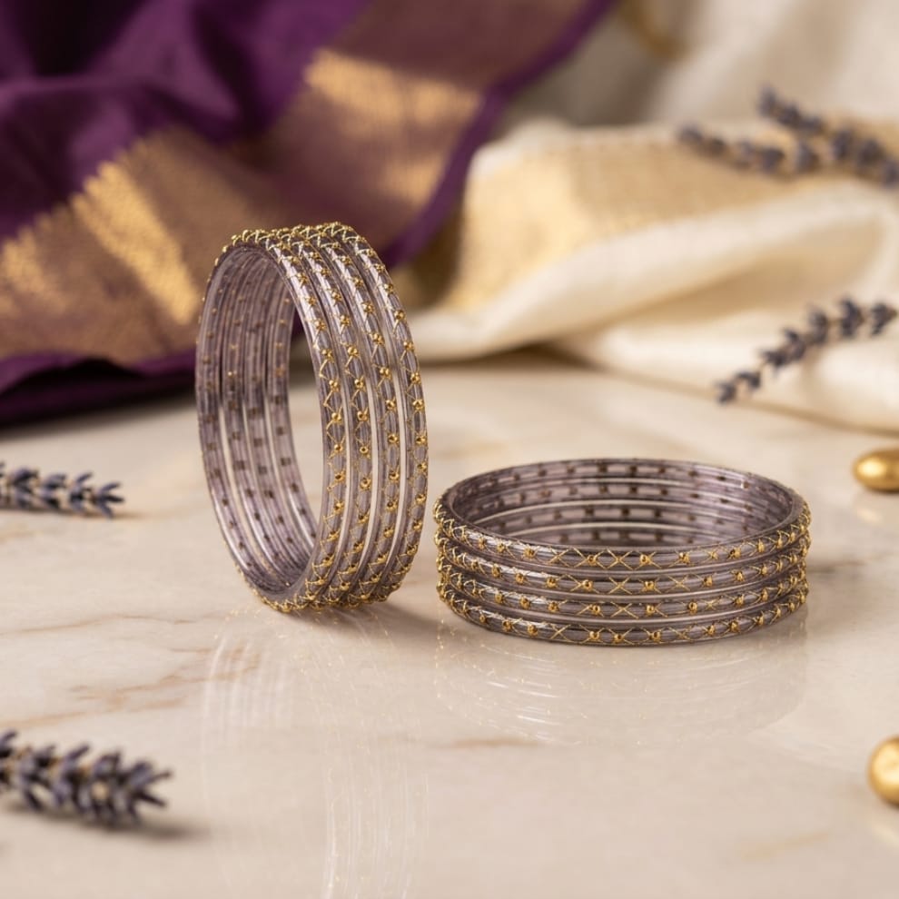 Lahariya Designer Glass Bangles - Grey