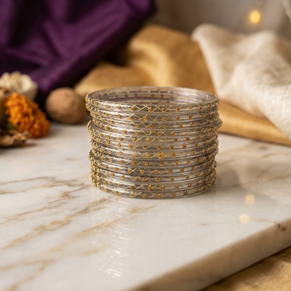Lahariya Designer Glass Bangles - Grey