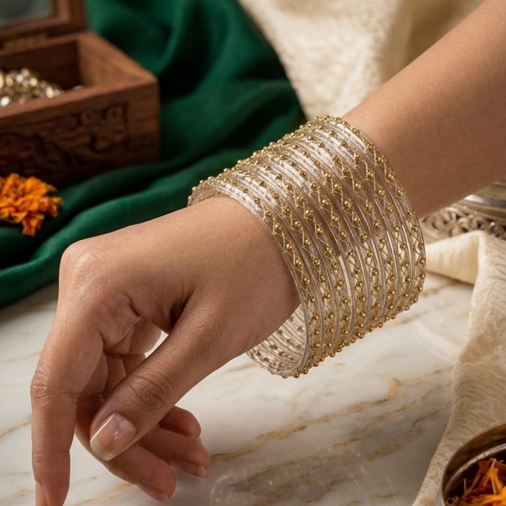 Lahariya Designer Glass Bangles - Grey