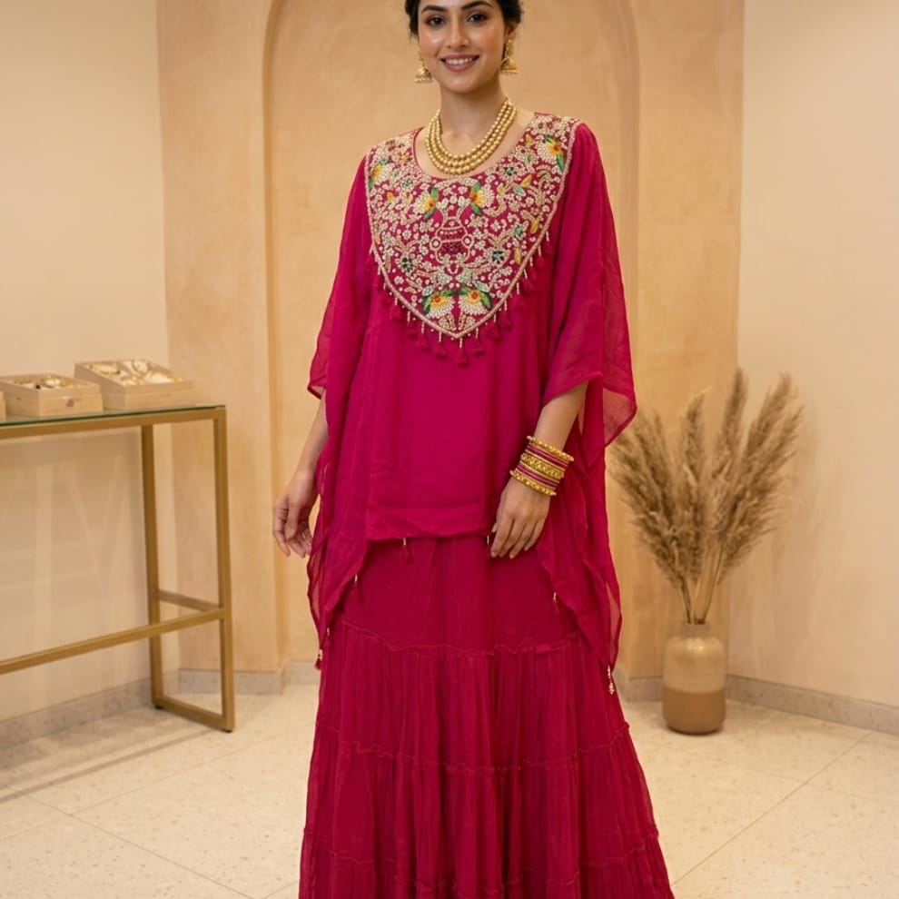 Rani Royale Embroidered Kaftan & Tiered Palazzo Set