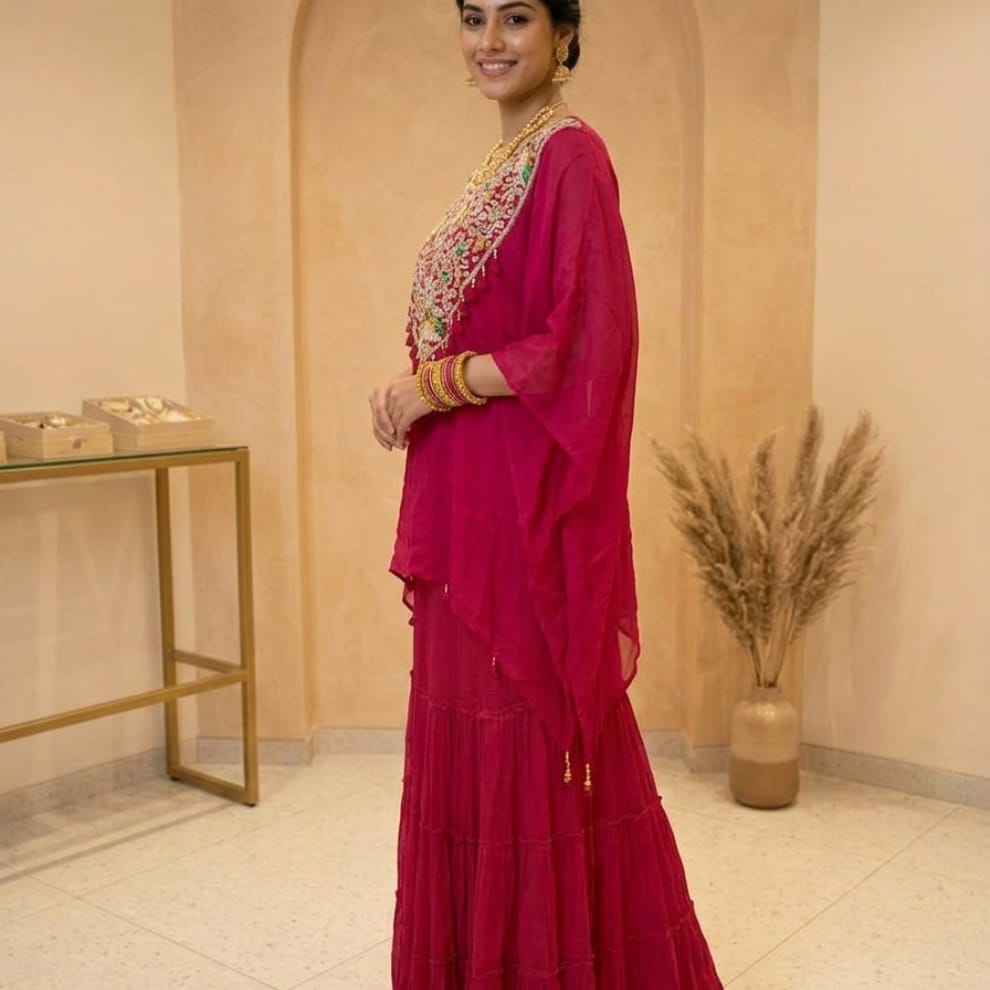 Rani Royale Embroidered Kaftan & Tiered Palazzo Set