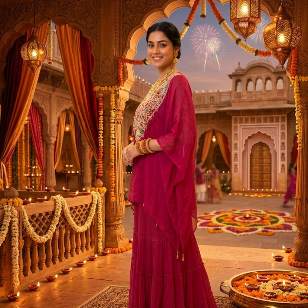 Rani Royale Embroidered Kaftan & Tiered Palazzo Set