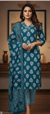 Blue Daily Wear Readymade Cotton Suit Set